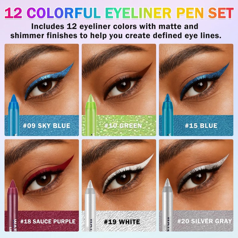 ZHISHUDL 12PCS Colorful Eyeliner Pencils Makeup Set