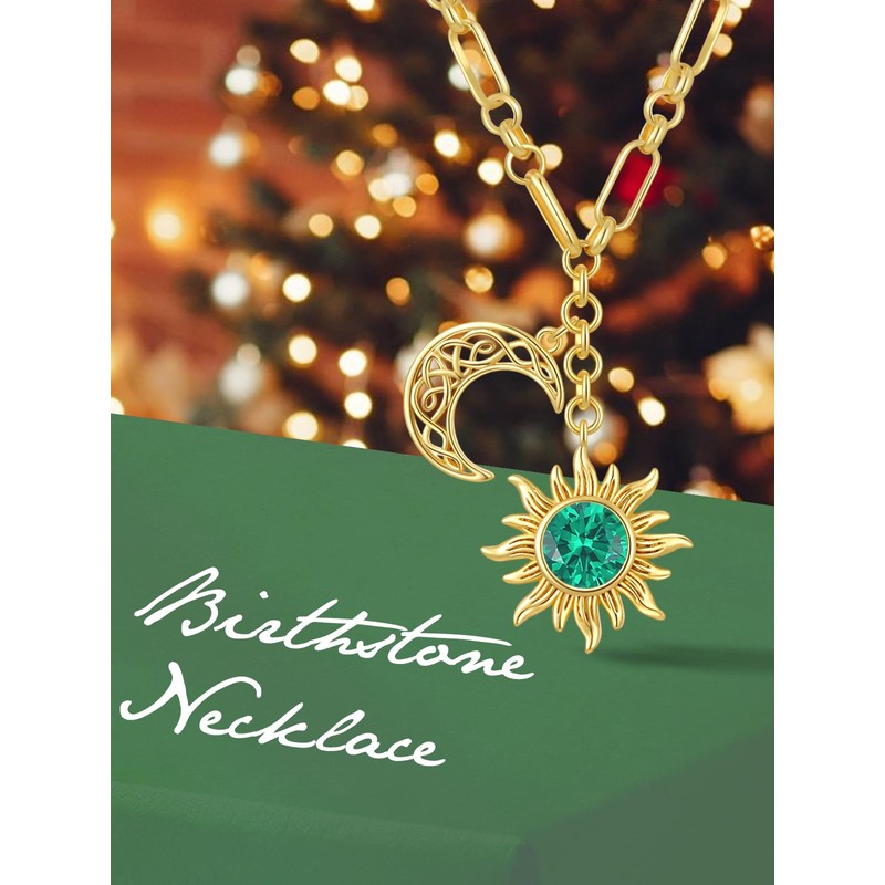 JIYVY32 Emerald Necklace May Birthstone Sun Moon Necklace for Women