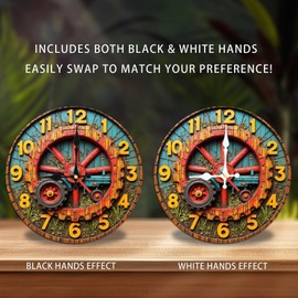 Vintage Tractor Wheel Wall Clock Rustic Farmhouse Decor 10-Inch Wooden Wall Clock, Silent Movement, Battery Operated (AA Batteries Not Included), Artistic Home Decor, Perfect for Home Accents