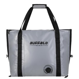 Buffalo Gear Insulated Fish Cooler Bag Flat Bottom,35L Waterproof Fish Kill Bag,Small Fishing Bag Leakproof Fish Cooler (Gray)