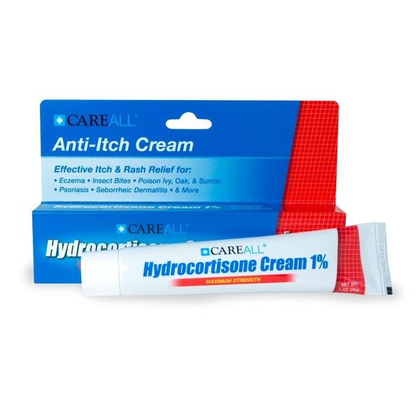 CareAll 1% Hydrocortisone Cream, 1oz Tube, Maximum Strength Formulation, Relieves Itching and Redness, Compare to Active Ingredient of Leading Brand.
