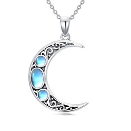OUTANG Moonstone Moon Necklace for Women 925 Sterling Silver Moonstone Crescent Moon Pendant Ladies Jewelry Gifts