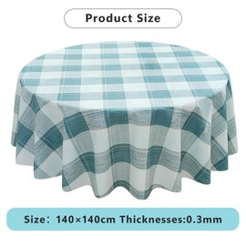 JINGIHE Round Washable Tablecloth, 140 cm, Plastic Checked Pattern, Weatherproof, Oilcloth Tablecloth, Table Cloth for Outdoor, Indoor, Party, Birthday, Dining Room, Picnic, Garden, Kitchen