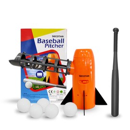 SECOTAN Baseball Pitching Machine Set - Training & Batting Practice with 5 PP Balls, Plastic Baseballl Bat, and Baseball Pitcher