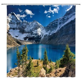 XZMAN Mountain Shower Curtain Nature Landscape Mountain Lake Blue Sky White Cloud Scenic Print Simple Home Fabric Bath Curtain Bathroom Decor Set Include Hooks,(70" WX70 H)