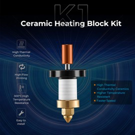 Creality K1 Max Ceramic Hotend Replacment Upgrade High Flow Heating Block Kit High Thermal Conductivity High Flow Printing 300°C High Temperature Resistance for K1/K1 MAX 3D Printer