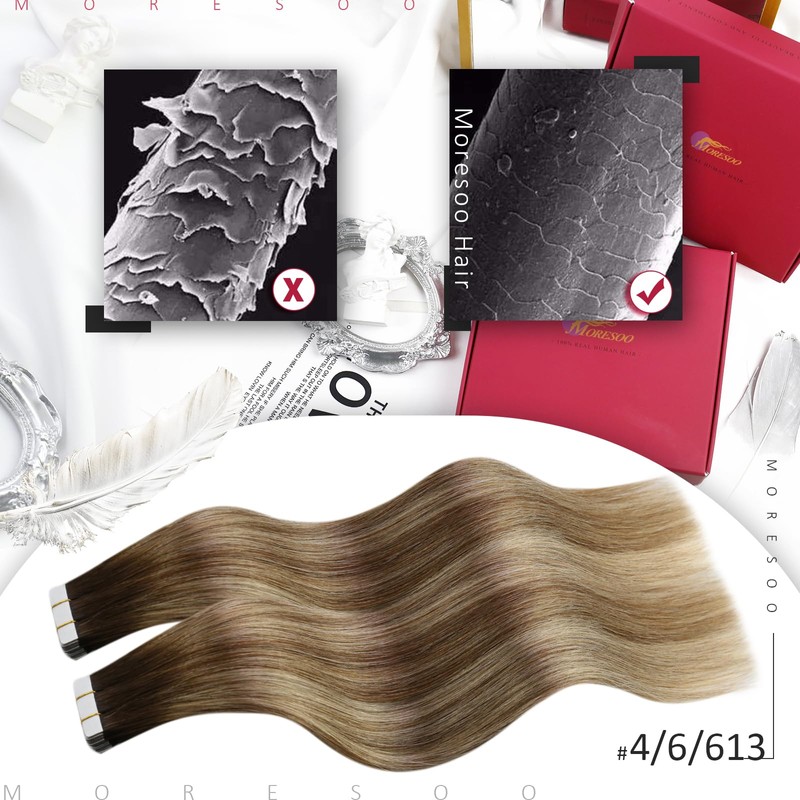 Moresoo Real Hair Extensions, Tape-In Remy Hair Extensions, Dark Brown