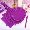 WELLIFE 210 Pieces Purple Party Supplies, Purple Plastic Dinnerware Set,
