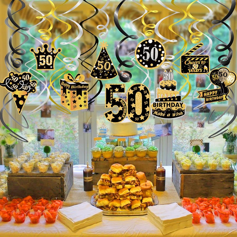 HOWAF 50th Birthday Party Decorations, 30pcs 50th Birthday Party Black