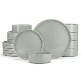 E-far Dinnerware Sets for 6, 18-Piece Stoneware Plates and Bowls Dish Set, Modern Kitchen Dinning Dishware, Chip and Scratch Resistant, Microwave & Dishwasher Safe, Speckled Green