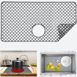 Sink Silicone Protector for Kitchen Sink 28.3''x15.2'' ，Back Drain Kitchen Sink Grid Fitting, Heat Resistant Non-Slip, Farmhouse Stainless Steel Porcelain Sink Bottom Sink Mat
