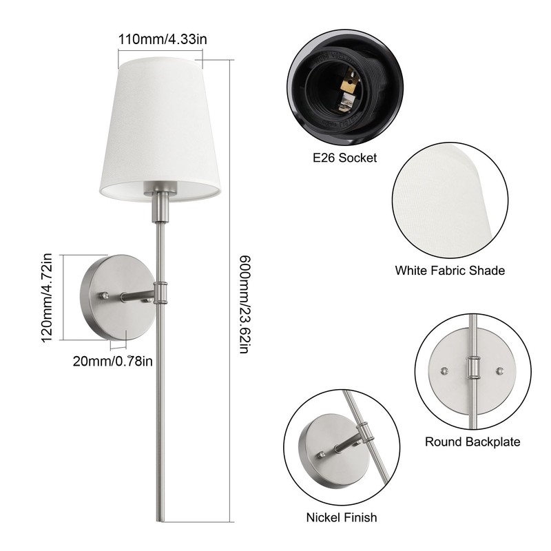 Coinmit Brushed Nickel Battery Operated Wall Sconces Set of 2,Modern
