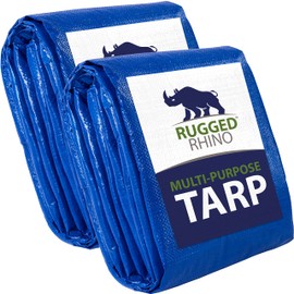Rugged Rhino All Weather 100% Waterproof Heavy Duty Tarp, 2 Pack, 5 Mil UV Temperature Resistant Tarps, High Durability Multipurpose Cover, for Home Outdoor Patio Winter Leaf Camping, 10x20 Blue