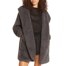 UnHide Shleepy Faux Fur Robe - Lightweight, Extra Soft, & Warm Wearable Blanket - Machine Washable - Charcoal Charlie - X-Large