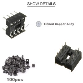Youmile 100 pcs 8 Pin DIP IC Socket 2.54mm pitch IC Socket Adaptor Solder Type Flat Pin IC Components easy to install with tin wire pen for electronics experiment DIY