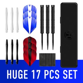Harrows Caliber 90% Black Tungsten Steel Tip Darts Set I 21g to 30g All Weights Available I Huge 16pcs Bundle with Spare Shafts, Prime Flights & Travel Case (25 Grams)