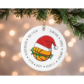 Basketball Christmas Ornament - Descriptive Basketball Ornament - Gift for Coach Basketball - Basketball Player Gifts Ideas - Sport Ceramic Keepsake - Basketball Xmas Ornament Printed on Both Sides