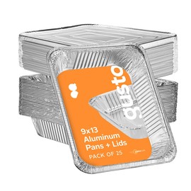 GUSTO [25 Count 9x13 Inch Aluminum Pans With Lids, Half Size Deep Steam Foil Pans with Lids - Table Pans for Baking, Cooking, Heating, Storing and Food Prepping (Formerly Comfy Package)