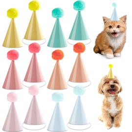48Pcs Mini Pastel Birthday Party Hats for Stuffed Animals 3Inch Adjustable Cone Caps with DIY Pom Poms Colorful Mini Party Hats Pets Dolls Kids Small Pastel Birthday Decorations Kit for Holidays
