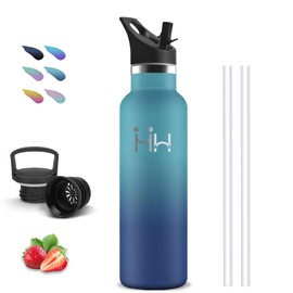 Stainless Steel Drinking Bottle, 0.75 Litres, BPA-Free, Drinking Bottle with Straw, Double-Walled Vacuum Insulated, Sports Water Bottle, Leak-Proof, for Hiking, Camping, Fitness