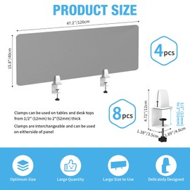 Yeaborn Desk Divider 4 Pcs Desk Privacy Panel 47.2''L x 15.8W'' Office Partitions Grey Acrylic Panel Pack of 4 Desk Divider Partition with Adjustable Universal Base