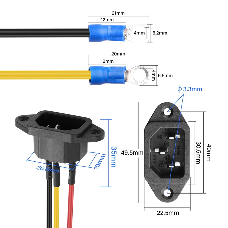 PNGKNYOCN IEC C14 Panel Mount Plug Adapter,10A 250V 3 Pin