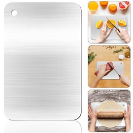 iDopick Stainless Steel Cutting Board, Double Sided Food Grade Cutting Boards for Kitchen, 304 Stainless Non Stick Chopping Cutting Mat for Meat Fruit & Vegetable (11.8 x 7.7 in)