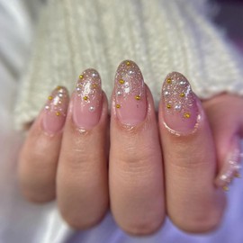 Press on Nails Medium Almond SWEKKE Fake Nails Pink Full Cover Sliver Glitter Full Cover False Nails with Designs Rhinestones Glossy Glue on Nails Acrylic Manicure Artificial Nails for Women Girls