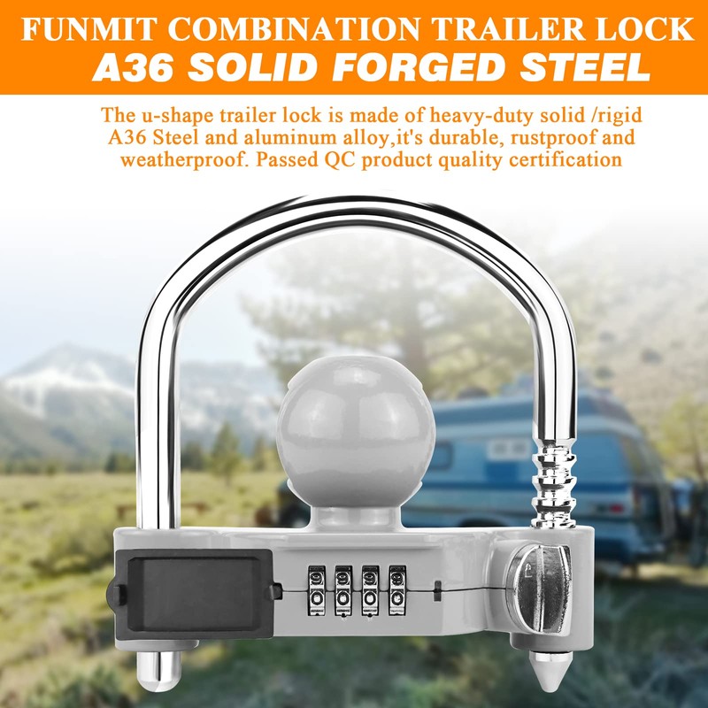 Funmit Trailer Lock Universal Hitch Lock with Combination Lock, fit