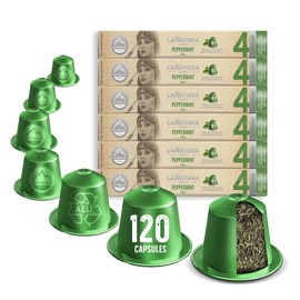 La Natura Lifestyle 120 x Peppermint Tea in Aluminium Capsules, Compatible with Nespresso®³ Capsule Machines, 100% Recyclable, Exquisite and Natural Peppermint Tea, Refreshing Taste