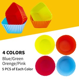 Reusable Silicone Baking Cups of 24 Pack, Square and Round Muffin Baking Liners, Thicken Non-stick Muffin Molds, 4 Colors, BPA-Free