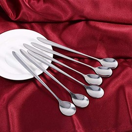 Cuchara de Acero Inoxidable con Mango Largo de 6 uds., Cuchara para café con Leche, Helado, Sundae, Cuchara para Sopa, Cuchara de Metal Duradera para el Hogar