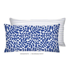 TOM TAILOR Renforcé Cushion Cover, 40 x 80 cm, 100% Cotton/Renforcé, with Coloured Zip, Organic Leaves Blue, White (Cobalt)