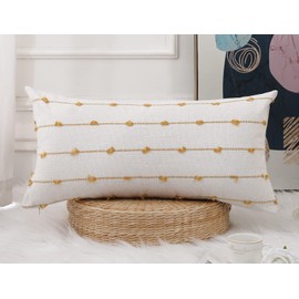NUYECY Boho Long Lumbar Pillow Covers 14 x 20 Yellow,Classic Striped Pattern Cotton Decorative Long Lumbar Pillow Cover Case for Sofa Couch Bed Livingroom Farmhouse,Modern Accent