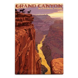 Lantern Press Grand Canyon National Park, Arizona, Bighorn Sheep on Point (12x18 Aluminum Wall Sign, Wall Decor Ready to Hang)