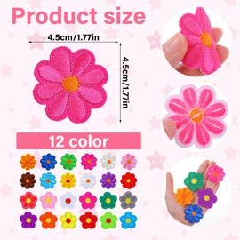 Oruola 24 Pcs Flower Iron on Patches for Clothes,Sunflower Patches for Clothing,Colorful Sunflower Embroidered Appliques with 12 Color Sew Embroidery for Bags, Jackets, Jeans, Clothes DIY Patche