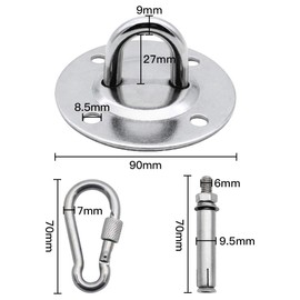 TXErfolg Pack of 2 Ceiling Hooks Stainless Steel Professional Ceiling Mount Load Capacity 350 kg with 2 Pieces Carabiner for Hanging Chair Swing Pendant Lamp Hammock Sling Trainer Punch Bag Yoga Towel