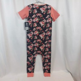 RAGS Black Romper with Roses and Salmon colored Short Sleeves 5-6Y