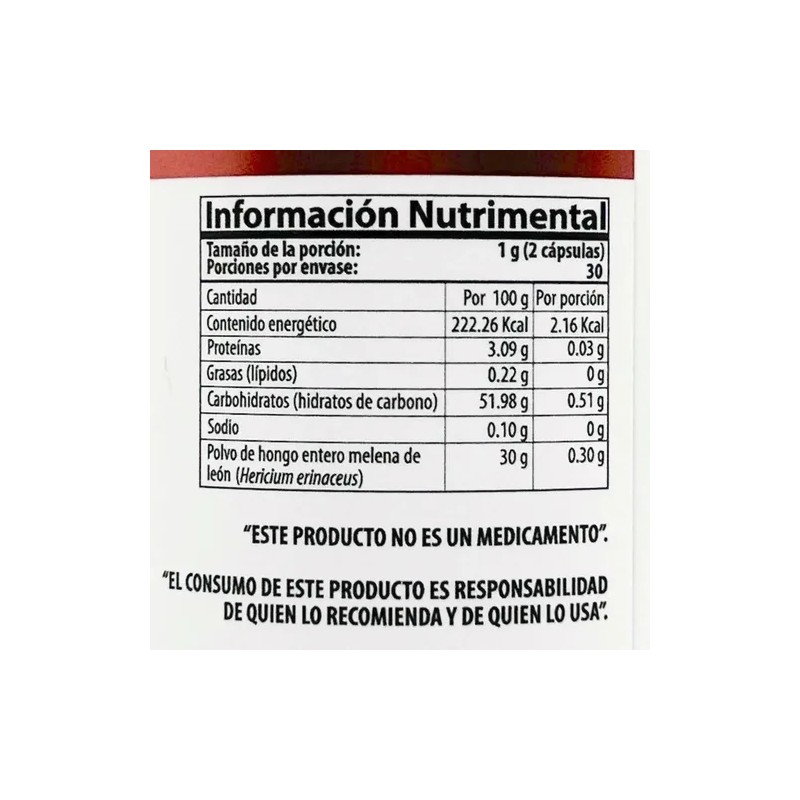 Hongo Melena De León 60 Cápsulas Natural Health