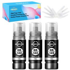 Hunggoo 522 Black Ink Bottle Refill Work with ET-2720, ET-2800, ET-2803, ET-4800,ET-4700,ET-2400 ET-2840,ET-4810 Printer, 522 Ink Black 3 Pack