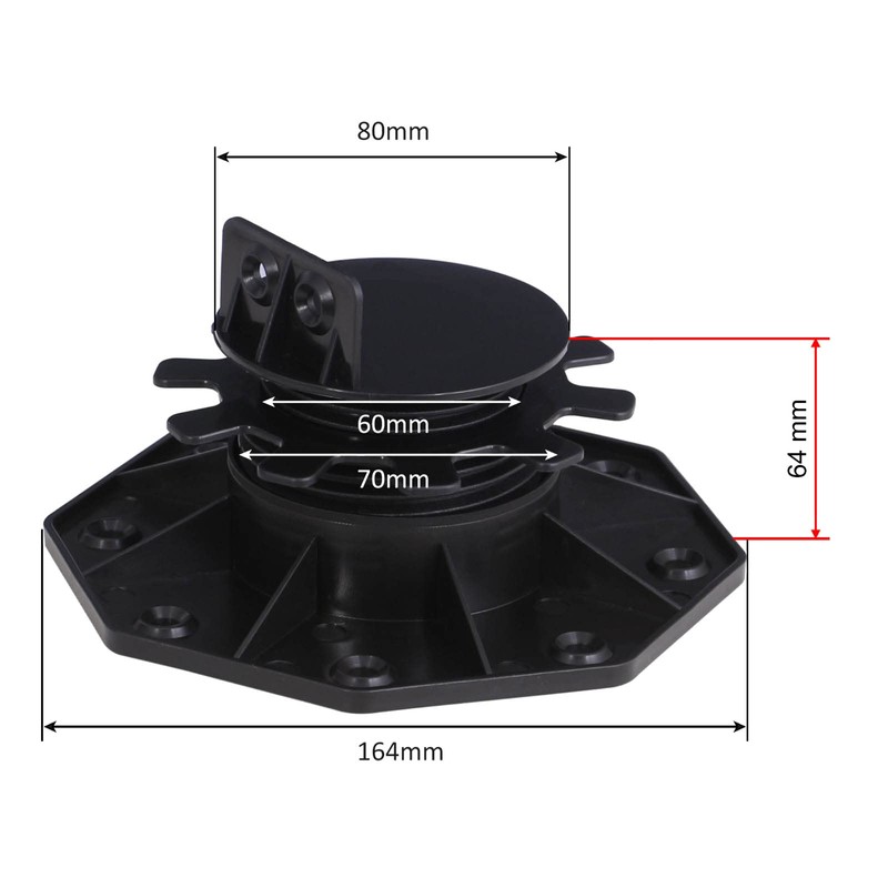 Wiltec Stilt Bearing for Patios, 2700 kg, 33-64 mm, Height-Adjustable