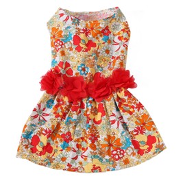 Floral Dog Dress Colorful Flower Pattern Soft Girls Puppy Clothes for Small Dogs Cats Wedding Valentines Daily Wearing XS