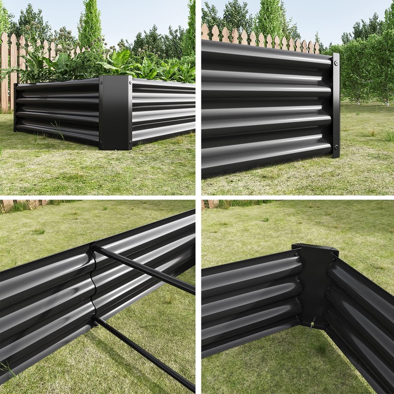 FOUBAM Galvanized Raised Garden Bed for Vegetables,Planter Raised Garden Boxes