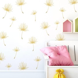 Runtoo Dandelion Wall Art Decal Boho Floral Leaves Metallic Gold Flower Wall Stickers for Nursery Kids Bedroom Wall Decor 83 Pcs