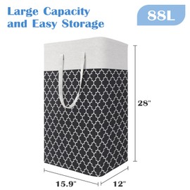 BlissTotes 3-Pack Laundry Basket, Freestanding＆Waterproof Laundry Hamper, Collapsible Tall Clothes Hamper with Easy Carry Handles for Clothes, Towels in the Family and Dorm,Clover Black,88L