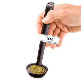 Restaurantware 1 Ounce Serving Ladle 1 Hook Handle Portion Ladle - Dishwasher-Safe Reusable Black Plastic Gravy Ladle For Stirring Pouring And Serving