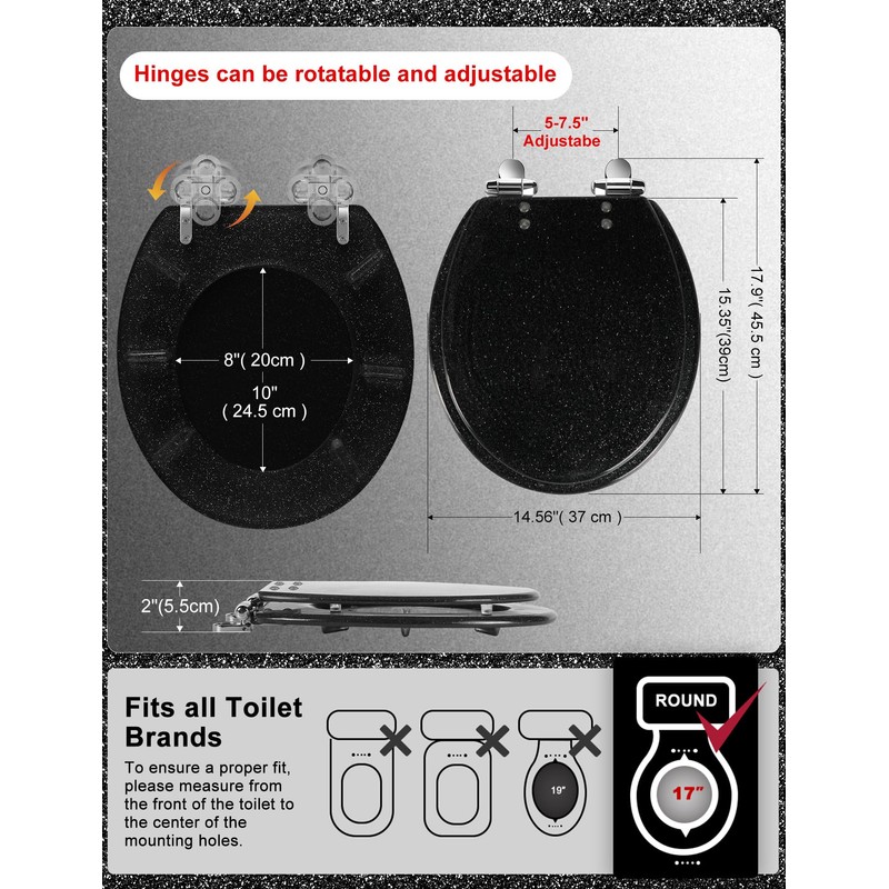 Angol Shiold Black Round Resin Toilet Seat Soft Close Quick