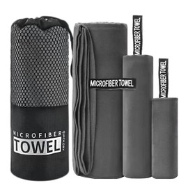 RFID Toalla Deportiva de Microfibra 3 Piezas, Toallas para Gym Secado Rápido, Toalla de Viaje Ligera y Portatil, Toalla Deportiva para Playa, Acampar, Deporte, Gimnasio, Viajes, Yoga(Gris Oscuro)