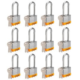 VIUIOE 12 Pcs Keyed Alike Padlocks with Keys - Long Shackle Gym Locker Lock with Keys - Laminated Pad Locks with Same Keys for Door, Luggage, Gate, Storage, Fence, Cabinet, Garage, Shed, Latch