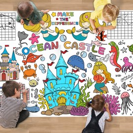 Mermaid Princess Giant Coloring Tablecloth & Poster 30x72 Inch - Kids Party Activity with Ocean Games, Underwater Decorations for Birthday Celebrations, Home School Events and Mermaid-Themed Parties